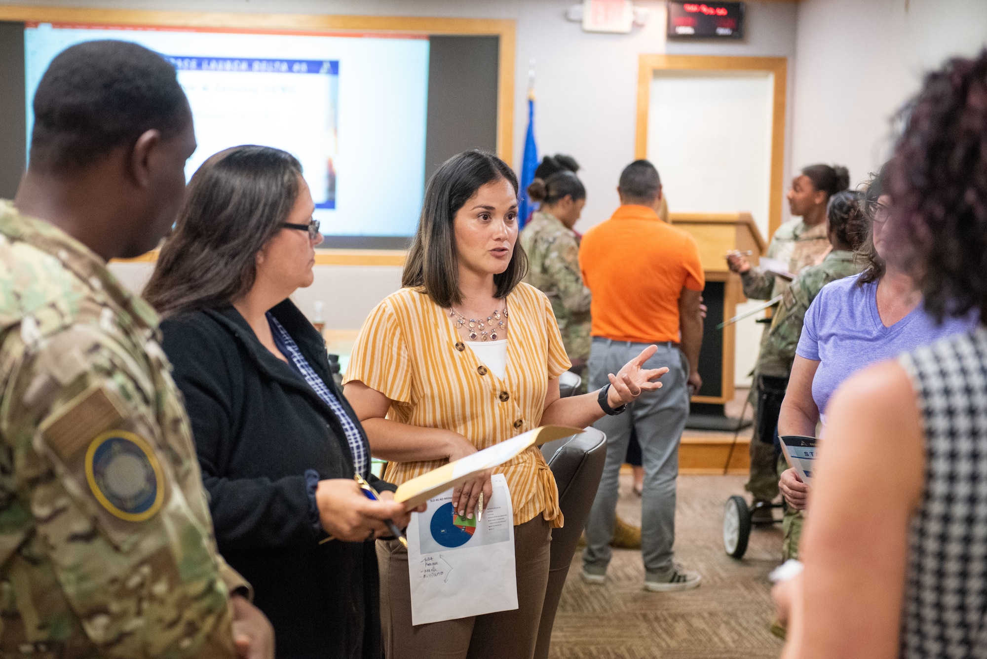 Perla Brito, Space Launch Delta 45 Diversity & Inclusion director, participates in a D&I working group at Patrick Space Force Base Fla., April 21, 2022. SLD 45 made history October 25, 2021, as it became one of the first Deltas in the U.S. Space Force to stand up a full time position dedicated to diversity and inclusion. (U.S. Space Force photo by Amanda Ryrholm)