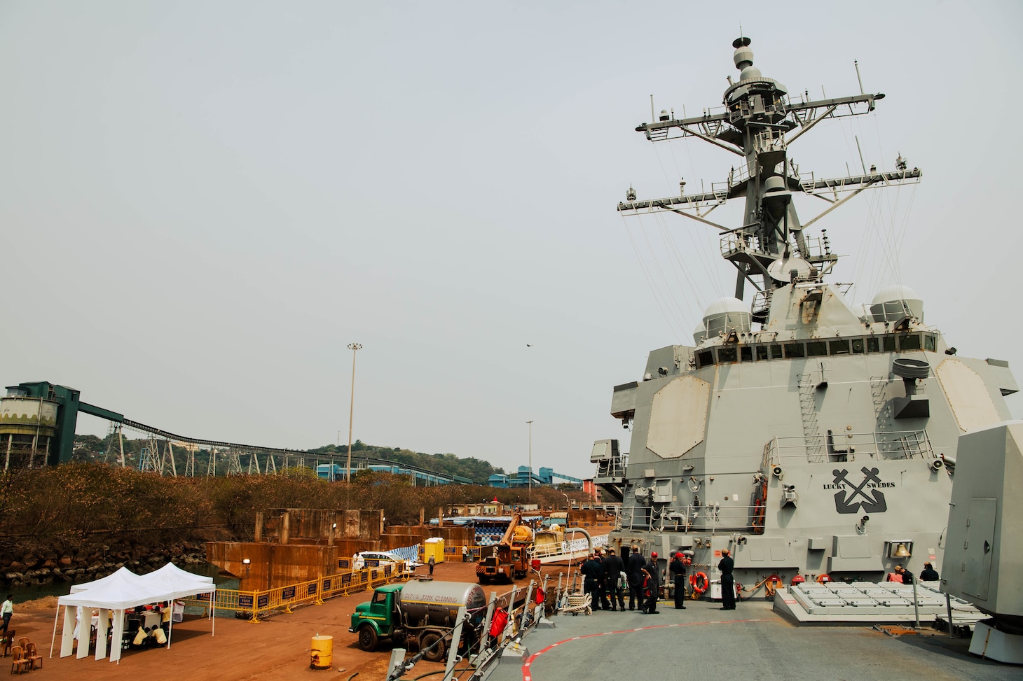 220423-N-TT059-1085 GOA, India (Apr. 23, 2022) Arleigh Burke-class guided-missile destroyer USS Momsen (DDG 92) arrives in Goa, India for a scheduled port visit, April 23. USS Momsen is assigned to Commander, Task Force 71/Destroyer Squadron (DESRON) 15, the Navy's largest forward-deployed DESRON and the U.S. 7th Fleet's principal surface force, and is underway supporting a free and open Indo-Pacific. (U.S. Navy photo by Mass Communication Specialist 3rd Class Lily Gebauer)