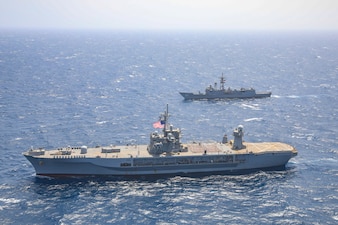 USS Mount Whitney (LCC 20) operates with the Egyptian navy in the Red Sea.