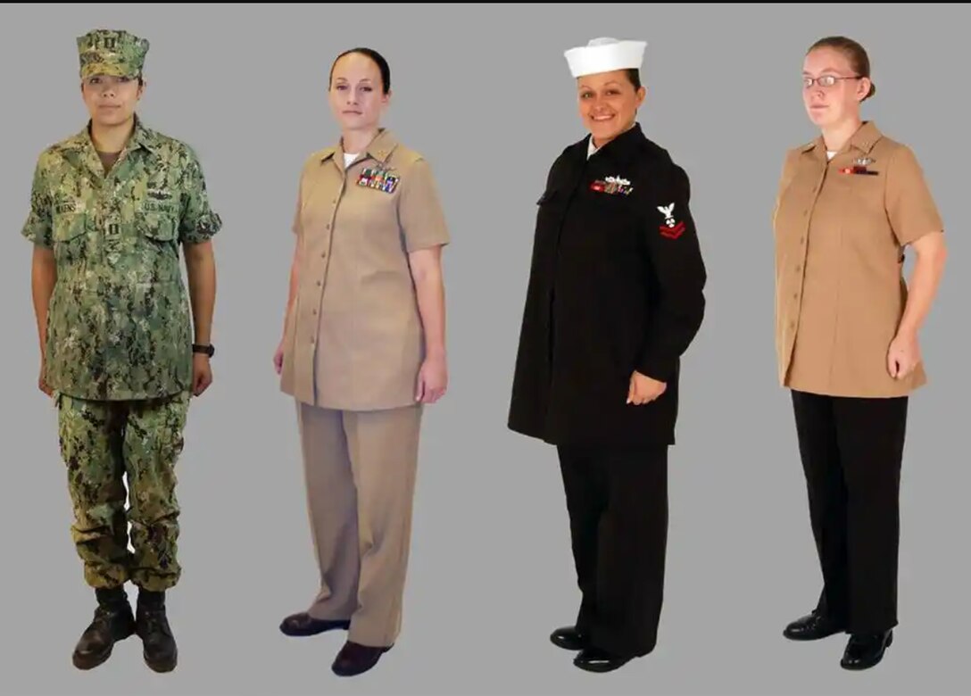 pregnant sailors in utility and service dress uniforms