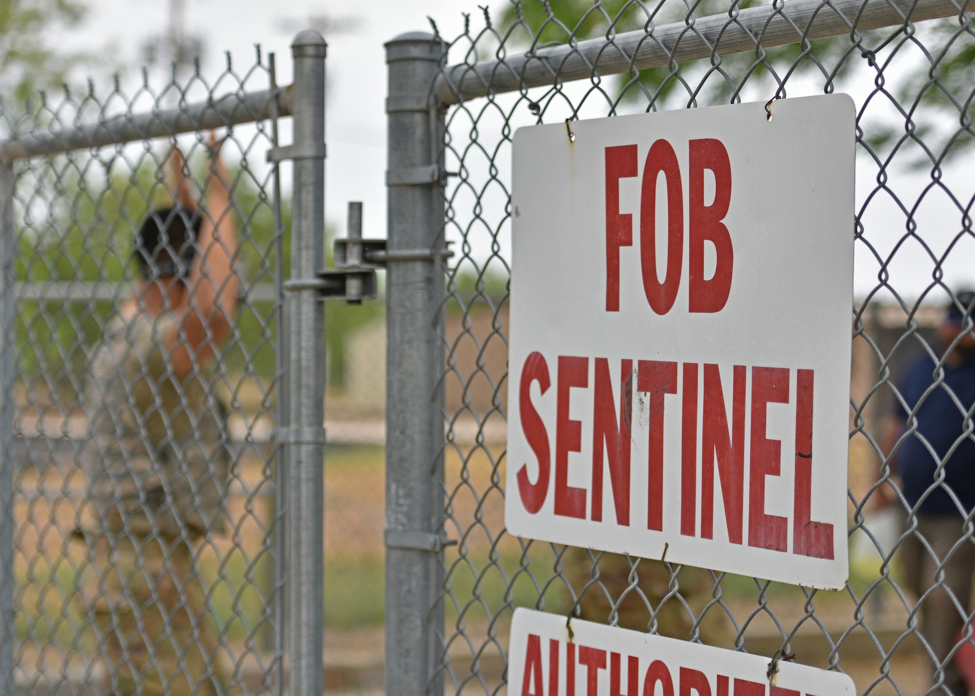 Forward Operating Base Sentinel is the location for the Angelo State University Air Force Reserve Officers’ Training Corps field training exercise at Goodfellow Air Force Base, Texas, April 22, 2022. The cadets ran through a series of simulated combat exercises where they took turns capturing and defending the compound from simulated adversaries.  (U.S. Air Force photo by Senior Airman Ashley Thrash)
