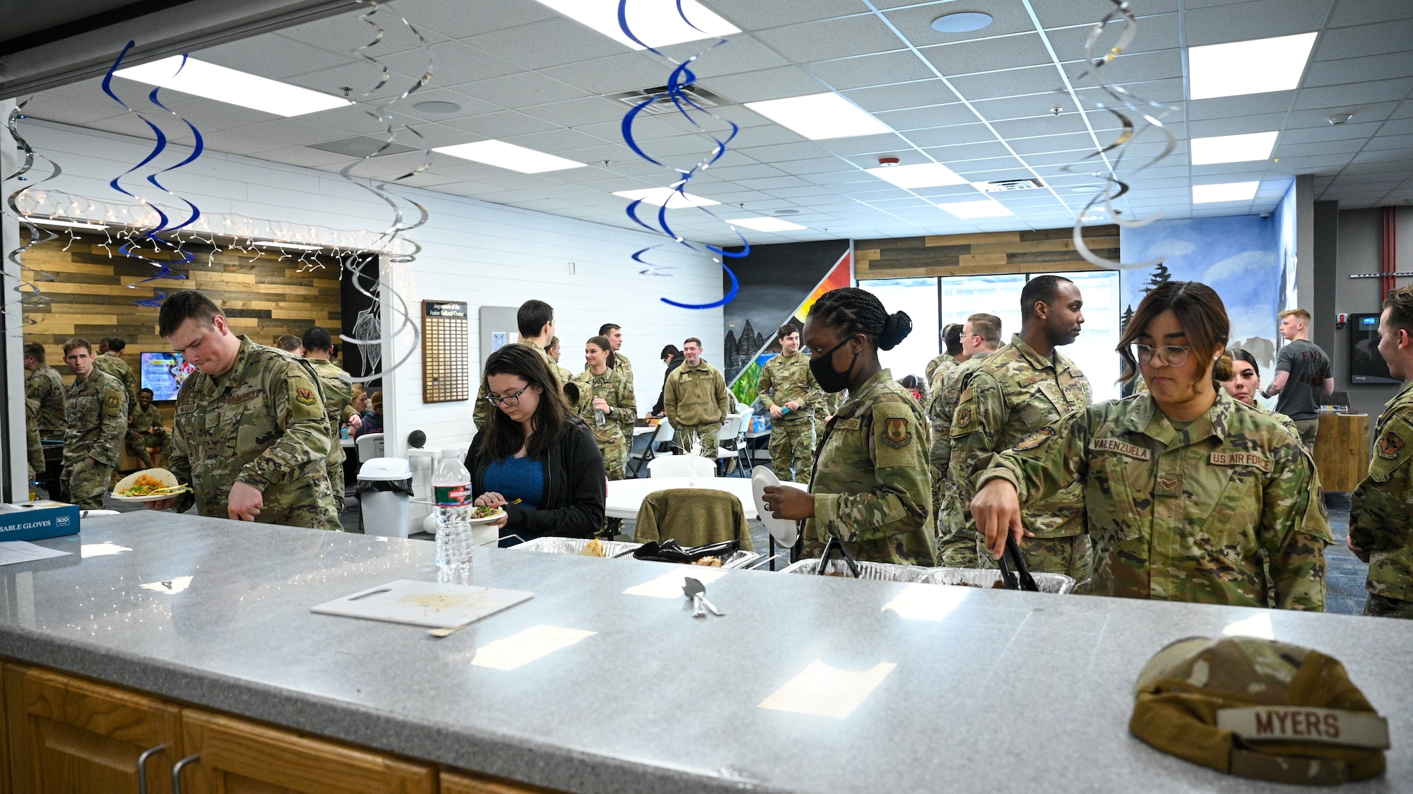 Airmen get food during the grand opening of the Airman Recreation Center at Hill Air Force Base, Utah,