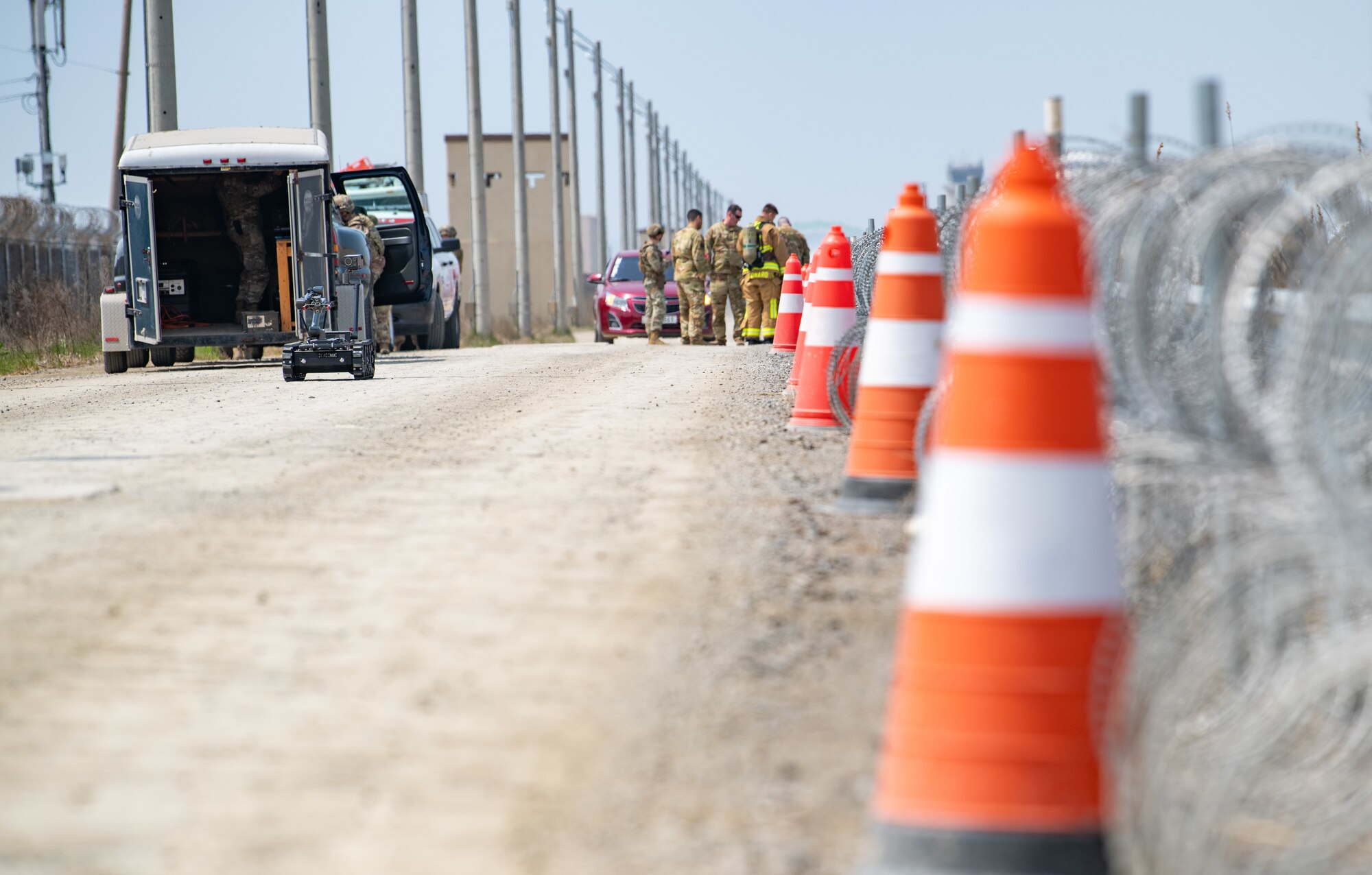 8th Civil Engineer Squadron Explosive Ordnance Disposal (EOD), responds to a vehicle with a suspected explosive during a training event at Kunsan Air Base, Republic of Korea, April 22, 2022.