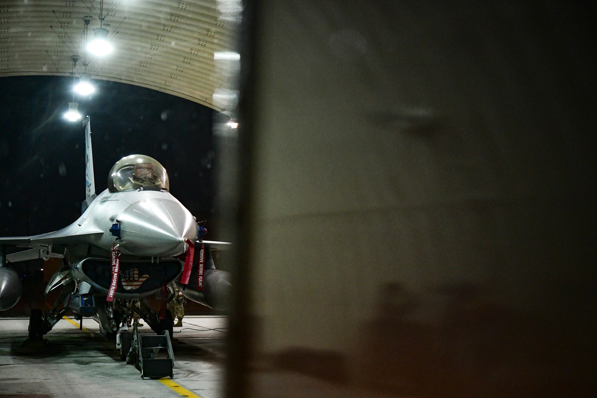 Thunderstorm rain falls over aircraft flows during routine training at Kunsan Air Base, Republic of Korea, April 25, 2022.