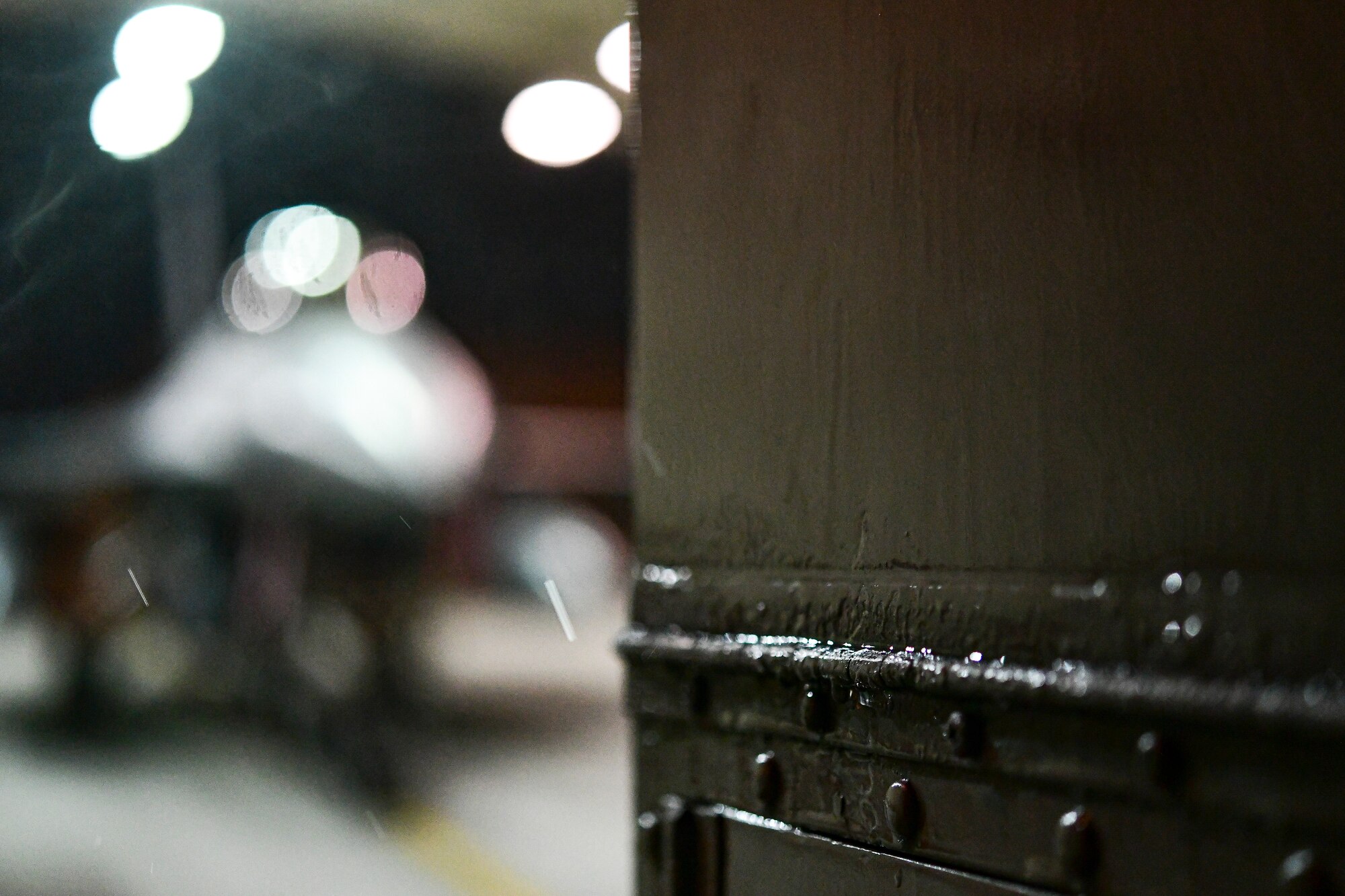 Thunderstorm rain falls over aircraft flows during routine training at Kunsan Air Base, Republic of Korea, April 25, 2022.