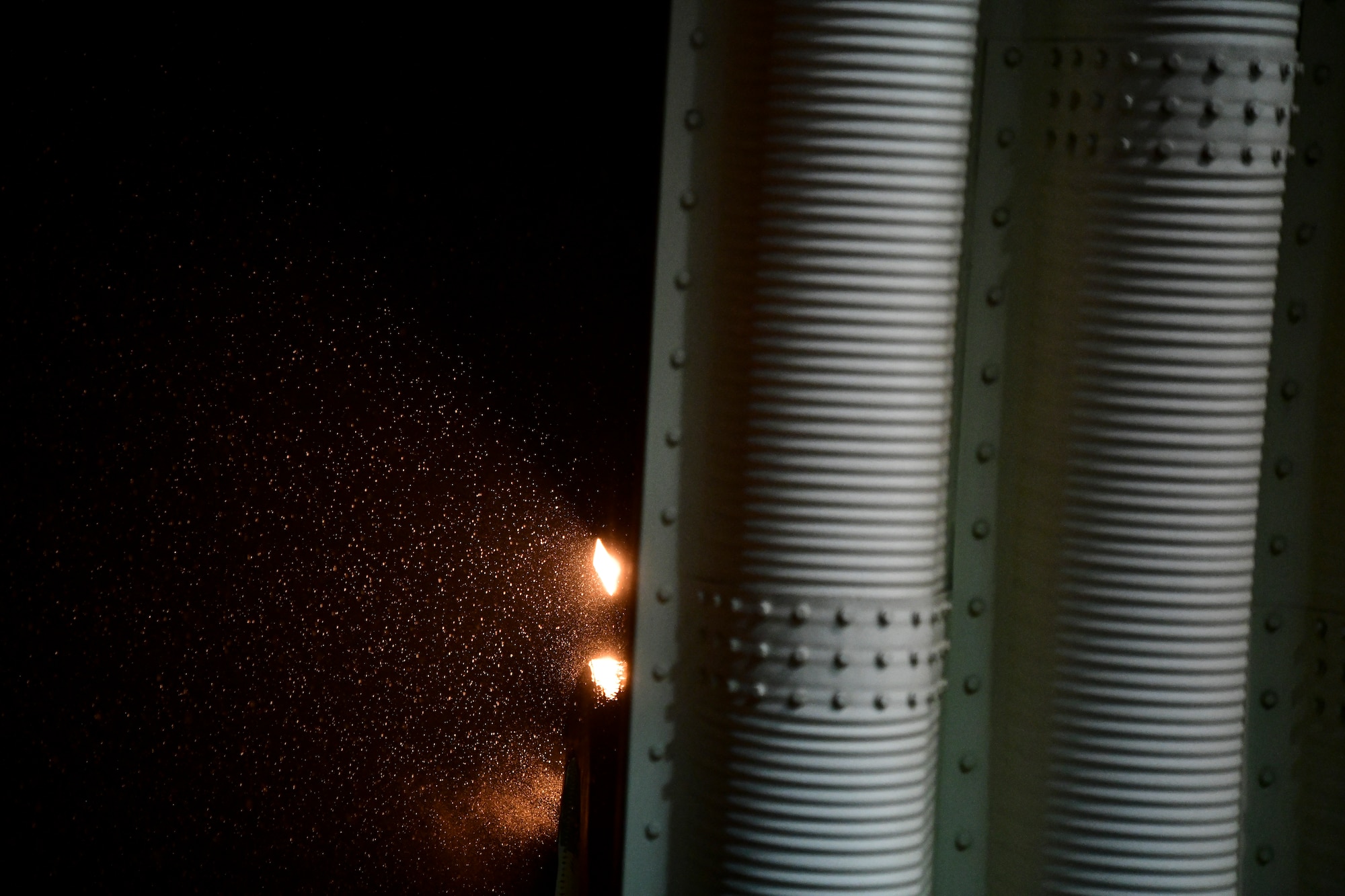 Thunderstorm rain falls over aircraft flows during routine training at Kunsan Air Base, Republic of Korea, April 25, 2022.