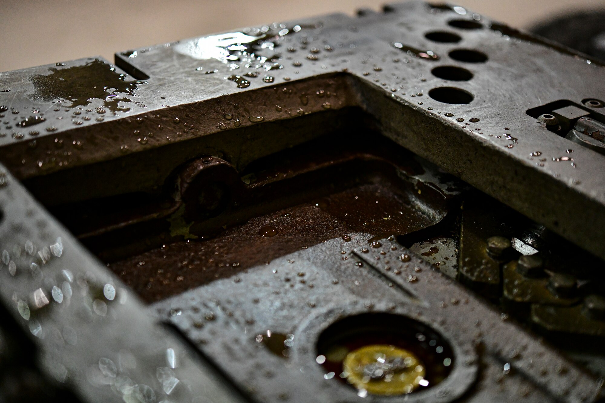 Thunderstorm rain falls over aircraft flows during routine training at Kunsan Air Base, Republic of Korea, April 25, 2022.