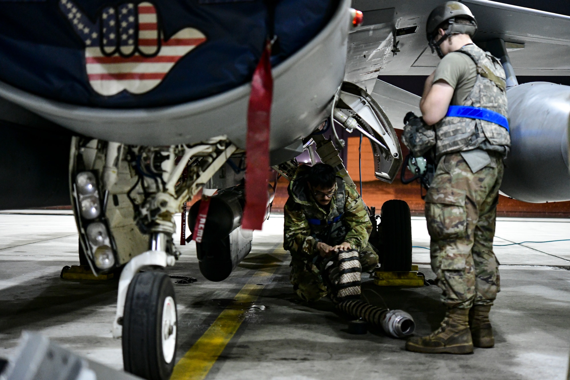 Thunderstorm rain falls over aircraft flows during routine training at Kunsan Air Base, Republic of Korea, April 25, 2022.