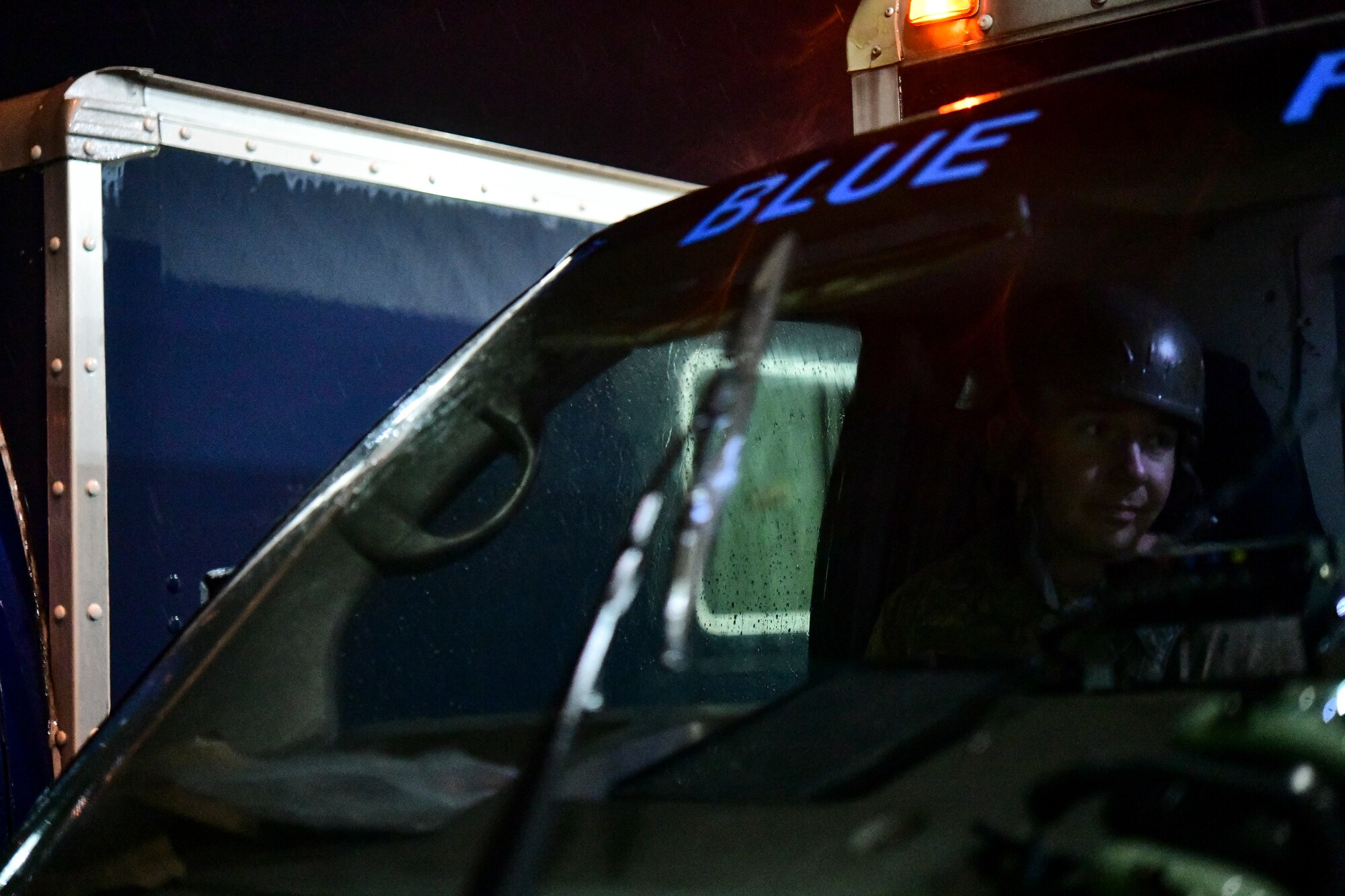 Thunderstorm rain falls over aircraft flows during routine training at Kunsan Air Base, Republic of Korea, April 25, 2022.