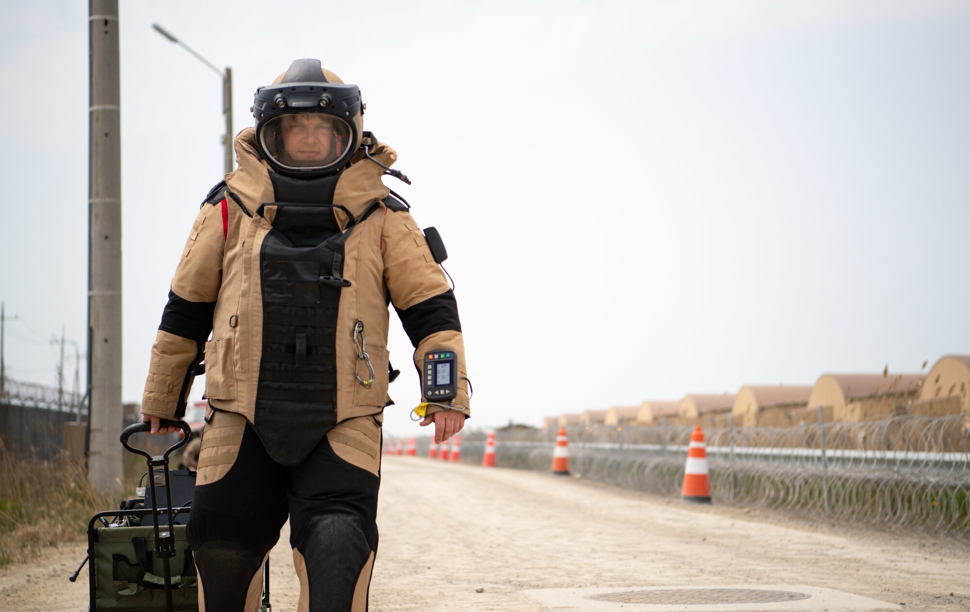 8th Civil Engineer Squadron Explosive Ordnance Disposal (EOD), responds to a vehicle with a suspected explosive during a training event at Kunsan Air Base, Republic of Korea, April 22, 2022.