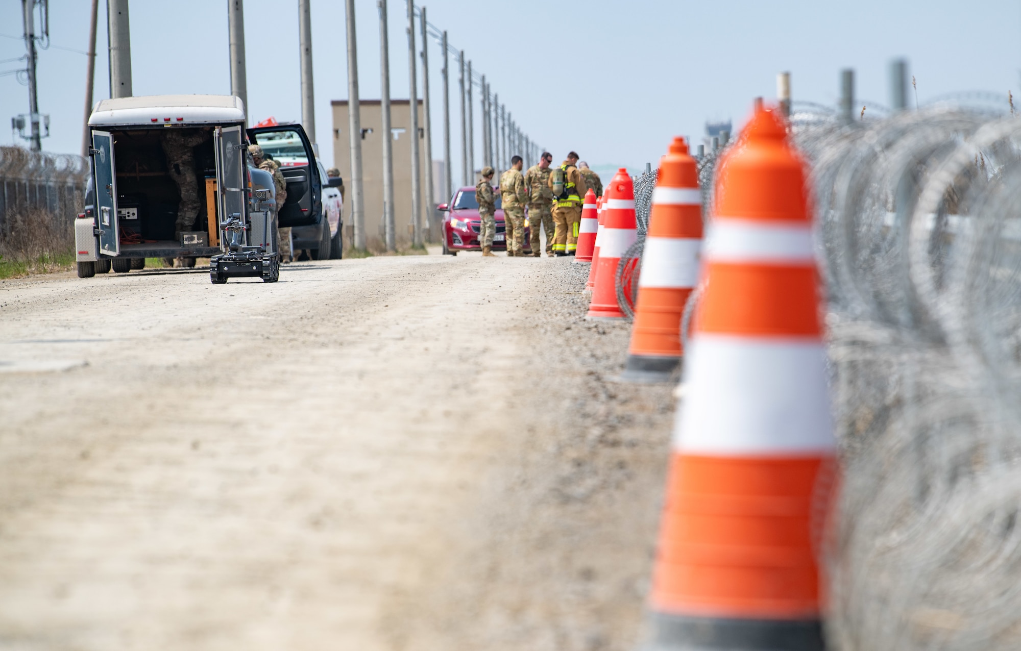 8th Civil Engineer Squadron Explosive Ordnance Disposal (EOD), responds to a vehicle with a suspected explosive during a training event at Kunsan Air Base, Republic of Korea, April 22, 2022.