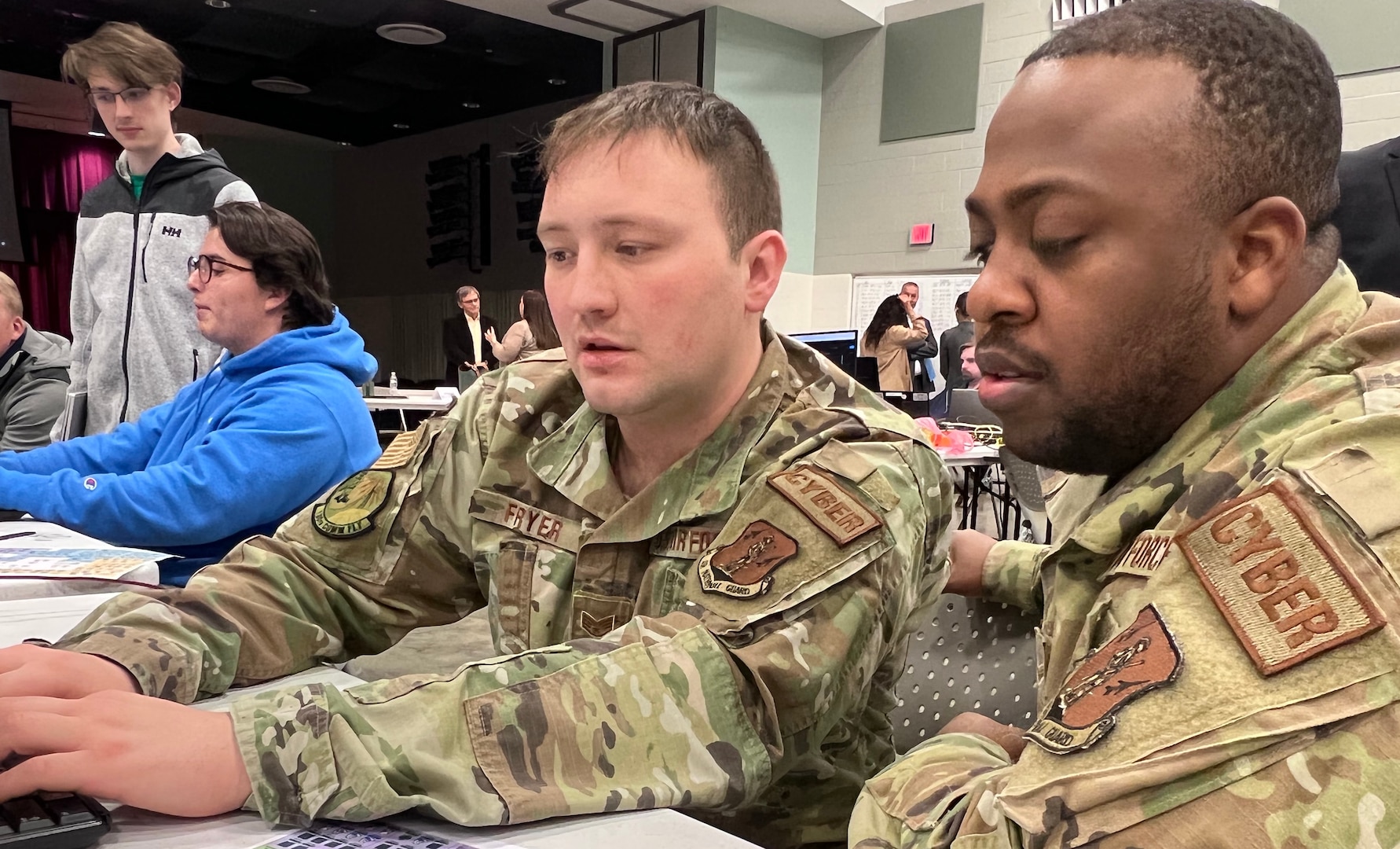 Members of the West Virginia Air National Guard collaborate on a scenario inject during a simulated cyber-attack as a part of Locked Shields 2022. More than 75 participants from the various federal and state agencies competed on behalf of the United States team in the world’s largest international cyber defense exercise run virtually by the NATO Cooperative Cyber Defence Centre of Excellence in Tallinn, Estonia, April 19-21, 2022. The West Virginia-led U.S. team finished 15th overall out of 24 international teams. (U.S. Air National Guard photo by Maj. Holli Nelson)