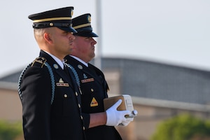 Brigadier Gen. Ales Knizek, head of the Czech Republic Military History Institute, speaks about the importance of the dignified transfer of  Brigadier Gen. František Moravec at Joint Base Andrews, Md., April 25, 2022.