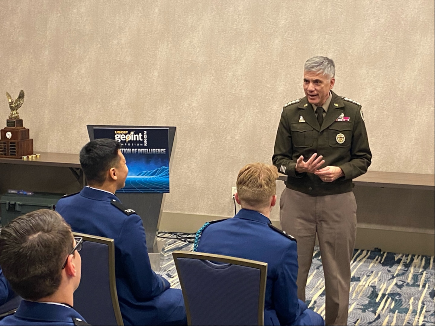 Gen. Paul Nakasone, Commander, USCYBERCOM, Director, NSA/Chief, CSS, addresses the USGIF’s 2022 GEOINT Symposium in Aurora, CO on April 26, 2022.