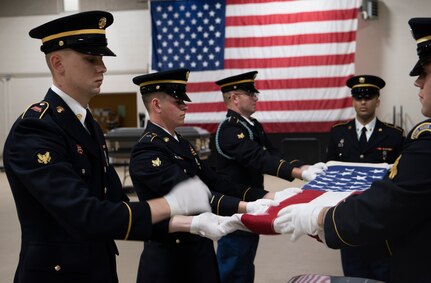 Army National Guard Military Funeral Honors Soldiers from Connecticut, Massachusetts, Ohio, New York and Vermont took part in a Level II MFH Train-the-Trainer certification course from 4-15 April 2022, Camp Johnson, Colchester, Vt. The event marked the first time the Vermont National Guard hosted training that enabled MFH soldiers to return to their states as Level I MFH instructors. (U.S. Army National Guard photo by Don Branum)