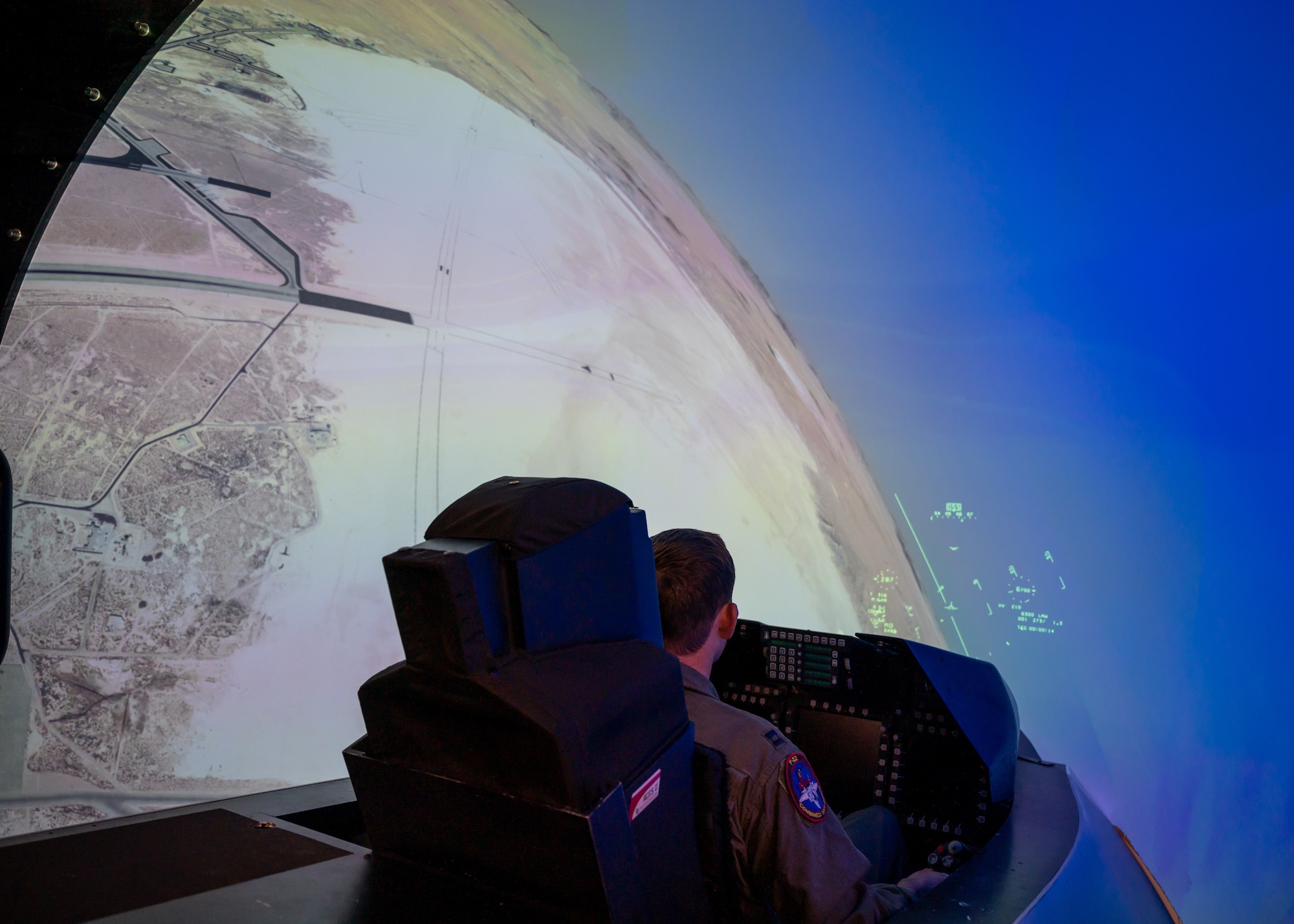 411th Flight Test Squadron personnel had the opportunity to fly in the squadron's F-22 Raptor simulators during Air Dominance Day at Edwards Air Force Base, California, April 15. (Air Force photo by Giancarlo Casem)