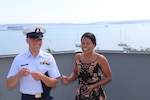 Chief Petty Officer Geoffrey Potter, active duty recipient of the 2021 CDR John P. Dailey Award, with wife, Jean, at his 2018 advancement ceremony. Photo courtesy Chief Petty Officer Geoffrey Potter.