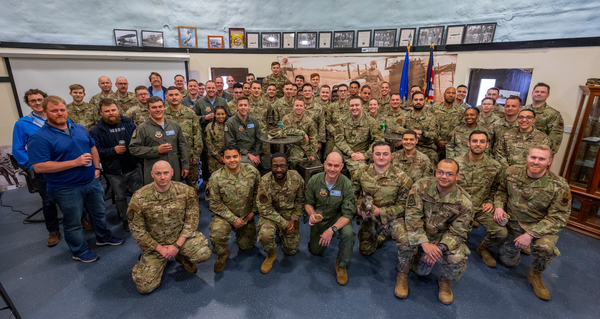 Airmen assigned to the 95th Reconnaissance Squadron gathered to honor the heroic acts of those who served during the Doolittle Raid for the 80th anniversary of the mission at Royal Air Force Mildenhall, England, April 22, 2022. Six of the 16 aircraft flown during the Doolittle Raid belonged to the 95th RS’s predecessor, the 95th Bombardment Squadron.