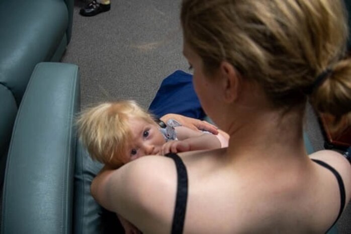 Lt. Kristen Zelman, Sector Anchorage, with her (then) 6-month-old daughter, Brooke, Aug. 5, 2021. Zelman breastfed Brooke for 16 months.