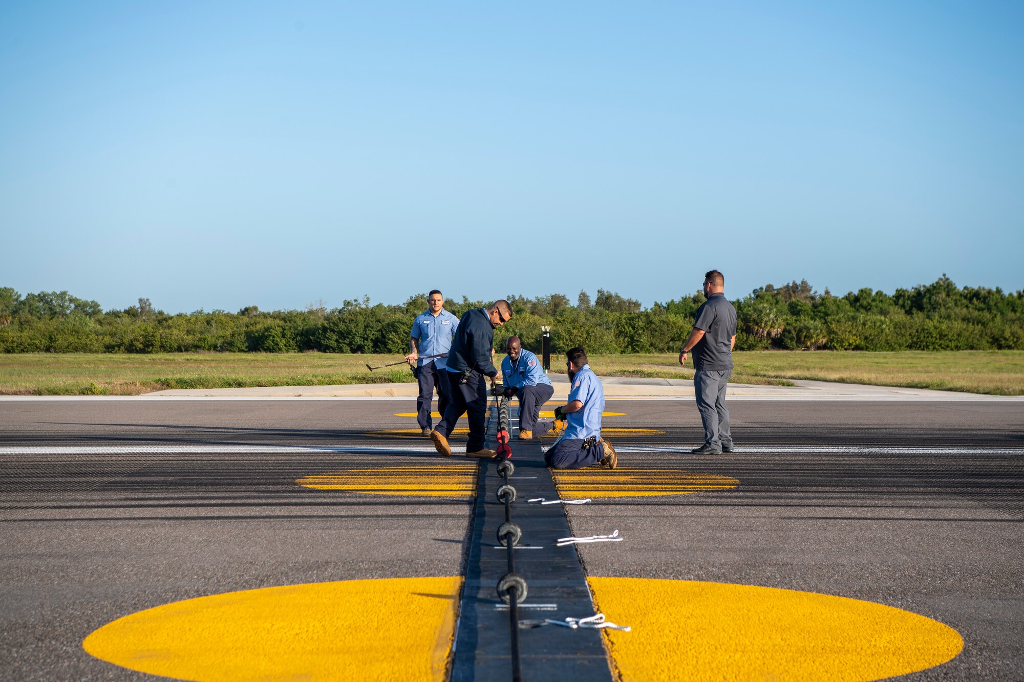 Support operations mechanics assigned 6th Civil Engineer Squadron prepare a Bak-12 aircraft arresting system at MacDill Air Force Base, Florida, April 22, 2022.