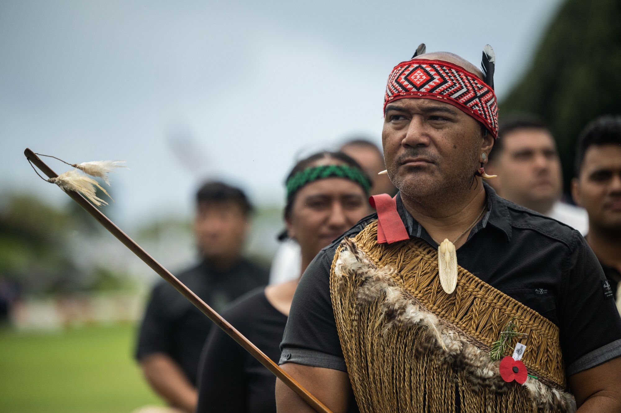 A group from the Polynesian Cultural Center perform the Haka in honor of Anzac, or Australian and New Zealand Army Corps, Day at the National Memorial Cemetery of the Pacific, Honolulu, Hawaii, April 25, 2022. The Haka is a ceremonial Māori war dance or challenge usually performed in a group and represent a display of a tribe's pride, strength and unity. (U.S. Air Force photo by Tech. Sgt. Hailey Haux)