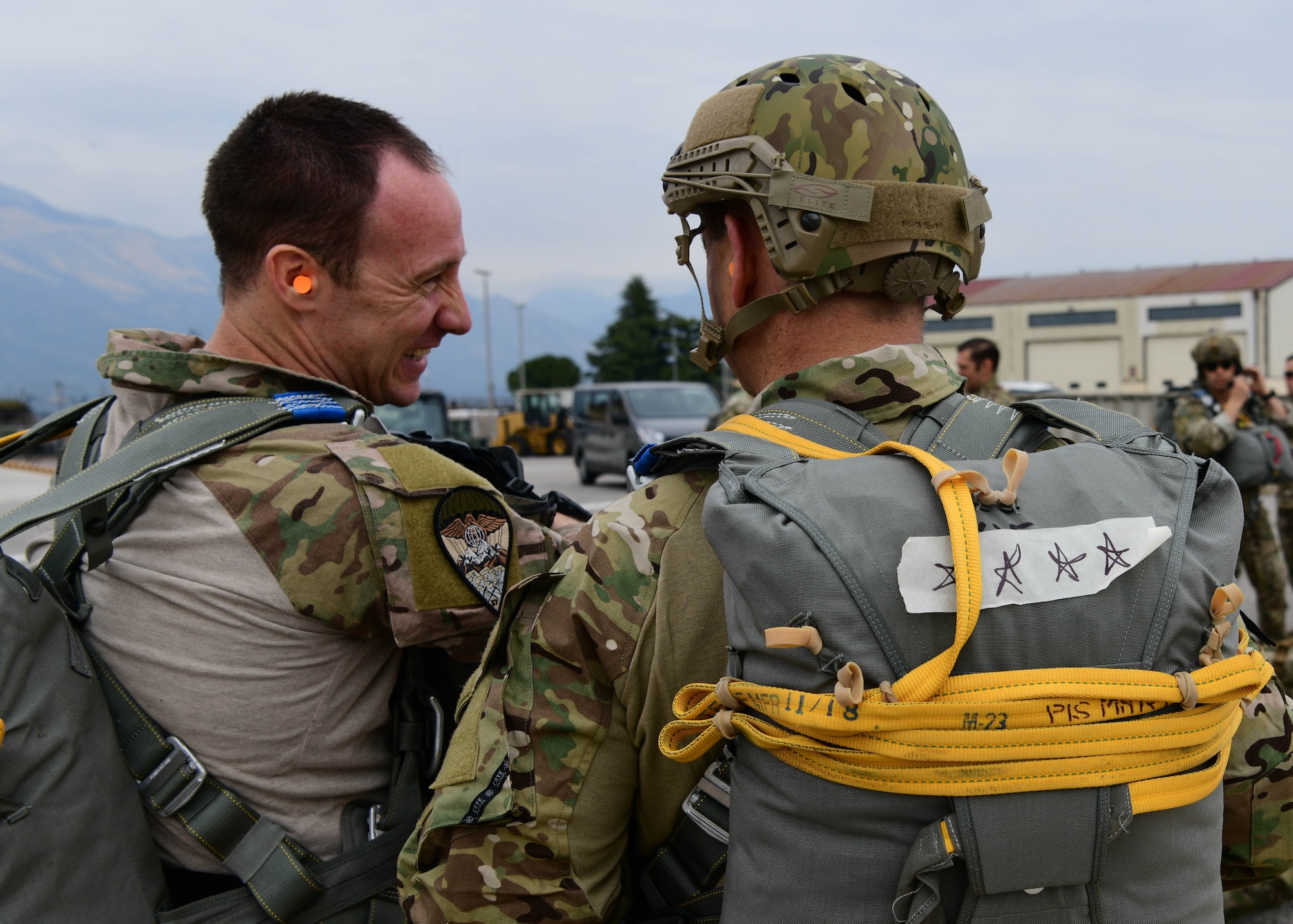 U.S. Air Force Gen. Jeffrey Harrigian, U.S. Air Forces in
Europe and Air Forces Africa commander, right, speaks with a member from the 57th Rescue Squadron at Aviano Air Base, Italy, April 21, 2022. The 57th RQS provides personnel
recovery, combat search and rescue, civil search and rescue
and casualty evacuation subject matter experts to fulfill United States European Command, United States Africom and NATO security cooperation requirements. (U.S. Air Force photo by Senior Airman Brooke Moeder)