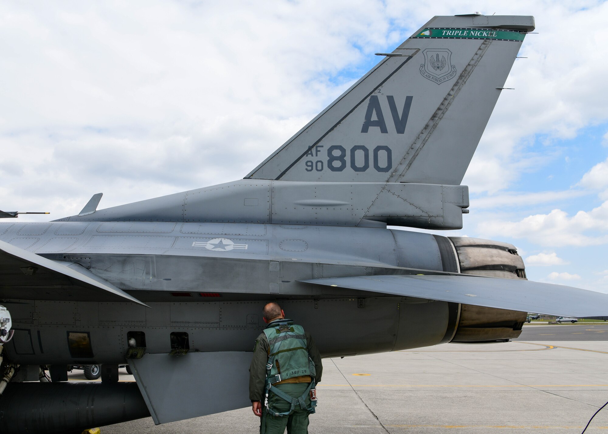 U.S. Air Force Gen. Jeffrey Harrigian, U.S. Air Forces in Europe and Air Forces Africa commander, performs pre-flight inspections at Aviano Air Base, Italy, April 20, 2022. Harrigian
was commissioned in 1985 as a graduate of the U.S. Air Force Academy. He has served in a variety of flying and staff
assignments, including Deputy Director for Strategy, Plans and Assessments, U.S. Forces-Iraq, in support of Operation Iraqi Freedom and as Chief of the Joint Exercise Division at NATO's Joint Warfare Center, Stavanger, Norway. (U.S. Air Force photo by Senior Airman Brooke Moeder)