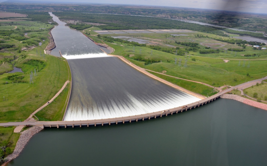 Aerial image of the Garrison Dam Spillway, July 1, 2011.