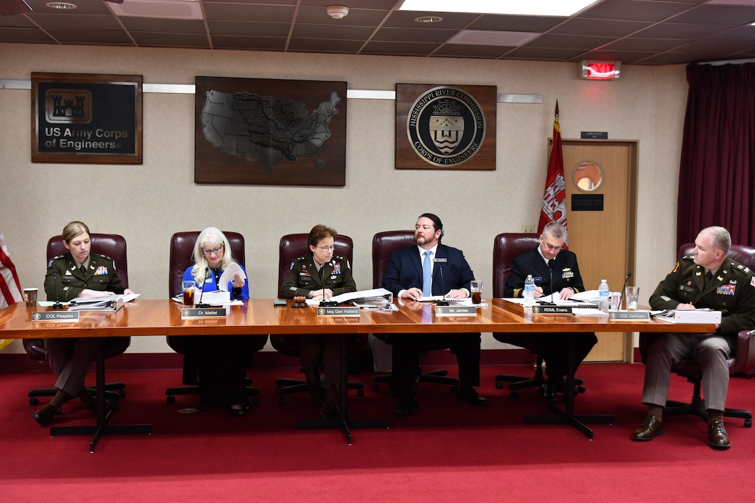 Mississippi River Commission listens to testimony at the public hearing in Greenville, Mississippi during the 2022 high-water inspection trip.