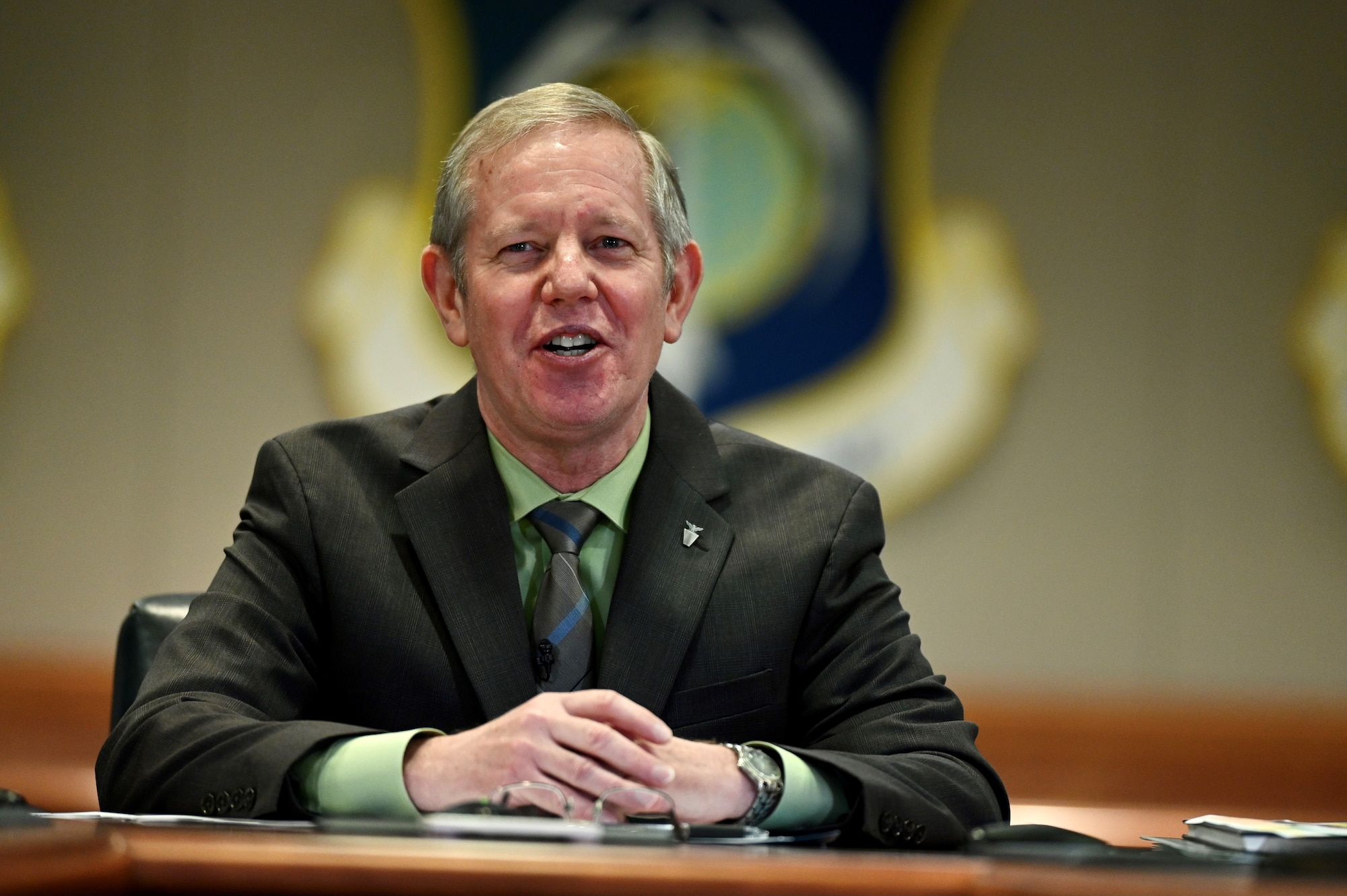 Scott Hardiman, Air Force program executive officer, Nuclear Command, Control and Communications, participates in a virtual presentation April 14 during the second week of the Lexington-Concord chapter of AFCEA’s New Horizons 2022. During his address, Hardiman provided program updates and discussed modernizations currently underway in his portfolio. (U.S. Air Force photo by Mark Herlihy)