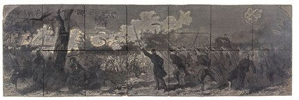 Wood block carving of the Battle of Big Bethel, capturing Duryee's Zouaves, the Fifth New York Regiment, during their final charge into battle. (Courtesy Photo)