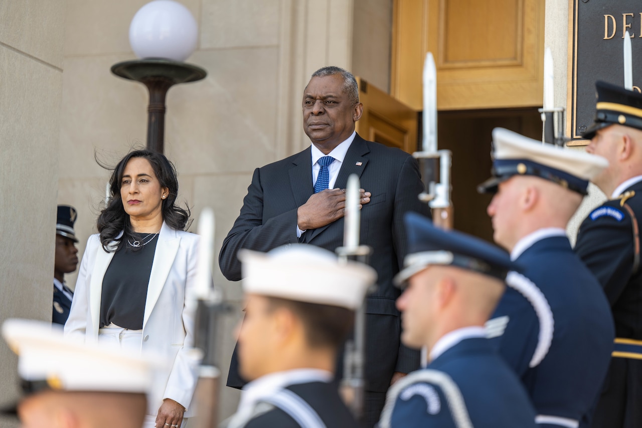 Secretary of Defense Lloyd J. Austin III hosts Anita Anand, Canada's Minister of National Defense, for a bilateral meeting at the Pentagon.