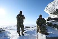 Pvt. Stanley Rodeski, Alaska State Defense Force, surveys the outskirts of Nome for a domain awareness exercise, Mar. 1. Alaska Exercise Arctic Eagle-Patriot 2022 increases the National Guard’s capacity to operate in austere, extreme cold-weather environments across Alaska and the Arctic region. AEP22 enhances the ability of military and civilian inter-agency partners to respond to a variety of emergency and homeland security missions across Alaska and the Arctic. (Alaska National Guard photo by Victoria Granado)