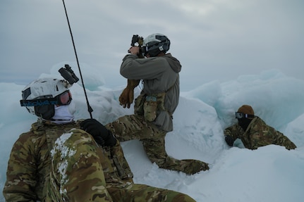 5/19th SFG(A) Green Berets conduct reconnaissance training with the Alaska State Defense Force along the Western Alaskan coastline in Nome, Alaska, Feb. 27. Exercise Arctic Eagle-Patriot 2022 increases the National Guard’s capacity to operate in austere, extreme cold-weather environments across Alaska and the Arctic region. AEP22 enhances the ability of military and civilian inter-agency partners to respond to a variety of emergency and homeland security missions across Alaska and the Arctic. (Alaska National Guard photo by Victoria Granado)