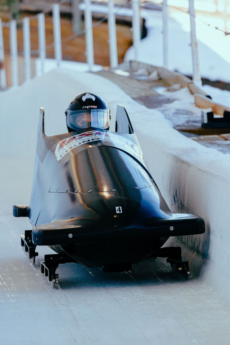 Emily makes a run in her bobsled during training camp at IBSF. The training camp is normally scheduled for two weeks of intense preparation and training.