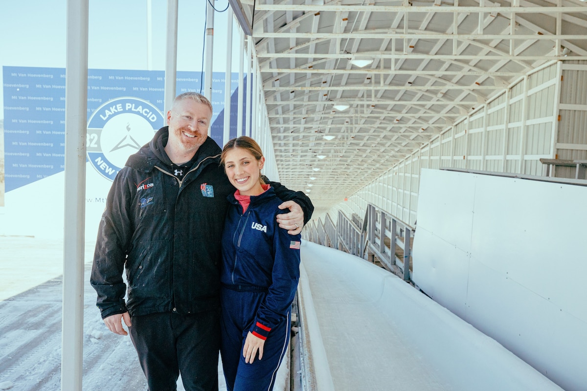 Michael and Emily Bradley pictured at Lake Placid, New York in March 2022 during the International Bobsleigh and Skeleton Federation Development Camp.