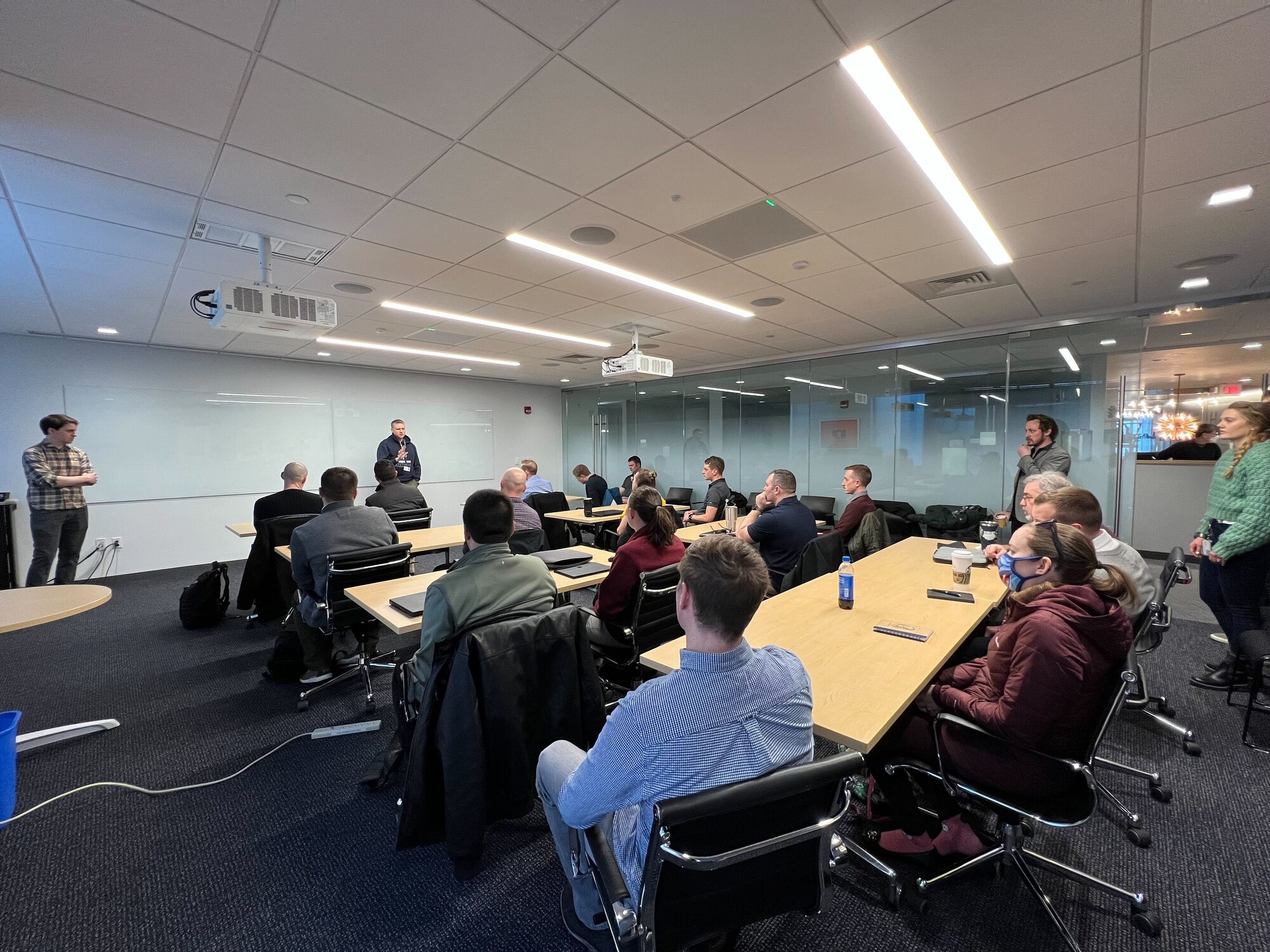 Col Tucker Hamilton addresses student during the CogWorrks course in Cambridge, Mass.