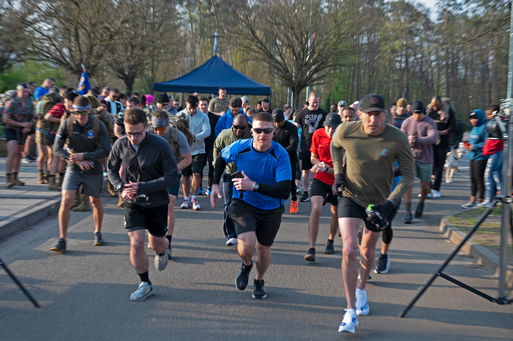 Participants begin a 4.2 mile Memorial Pat Tillman run at Ramstein Air Base, Germany, April 23, 2022. Pat Tillman was a player in the National Football League who turned down a $3.6 million contract to join the U.S. Army after the Sept. 11 attacks. (U.S. Air Force photo by Senior Airman Thomas Karol)