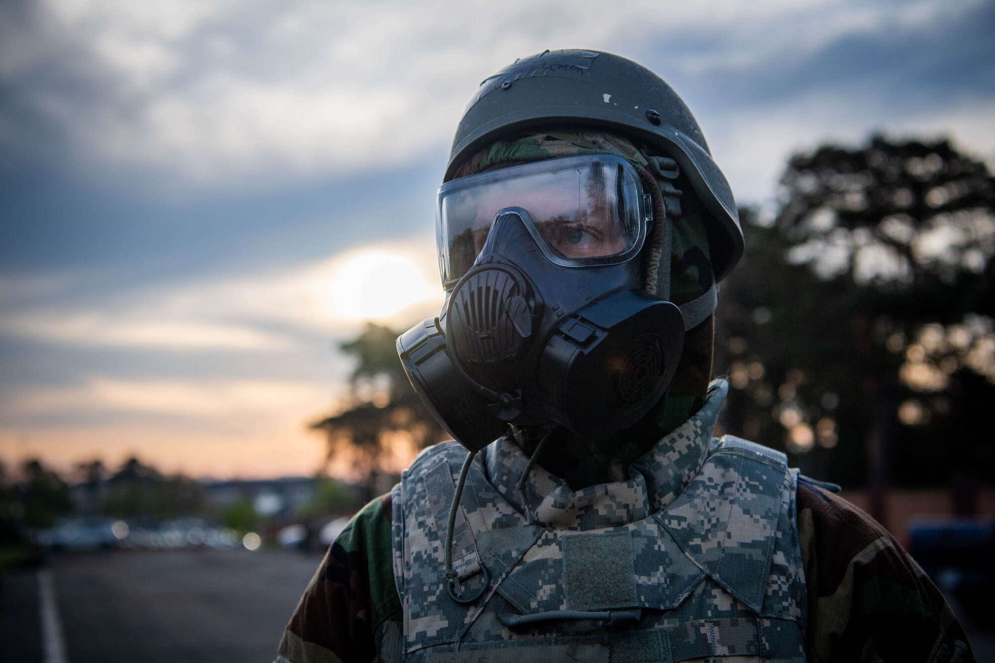 Airman in Mopp gear.