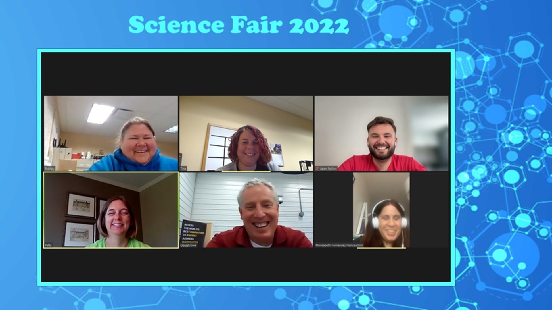 Six people participate in a Zoom call.