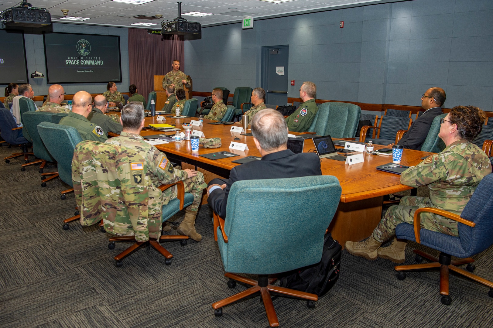 U.S. Air Force Maj. Gen. Brook Leonard, U.S. Space Command chief of staff, addresses attendees of the inaugural Joint Space Medicine Forum, April 27, 2022, at Peterson Space Force Base, Colo. Participants included service component command surgeons from Navy Space Command, U.S. Army Space and Missile Defense Command, and U.S. Space Force and program directors from the U.S. Air Force School of Aerospace Medicine, Naval Aerospace Medical Institute, School of Army Aviation Medicine, University of Texas, Medical Branch and the NASA deputy chief medical officer. USSPACECOM collaborates with academic institutions to assist, analyze and develop recommendations and potential solutions to complex challenges in the space domain.  (U.S. Space Command photo by Mass Communication Specialist 1st Class John Philip Wagner, Jr)