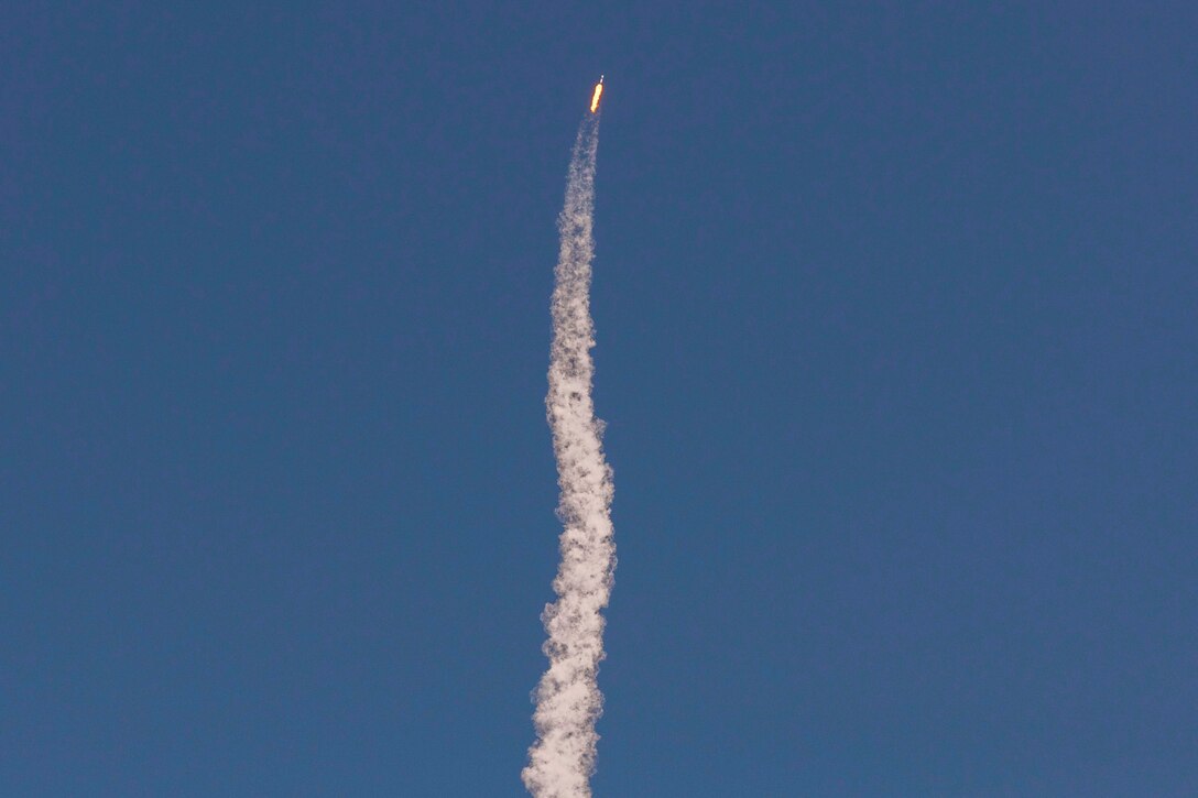 A rocket launches.