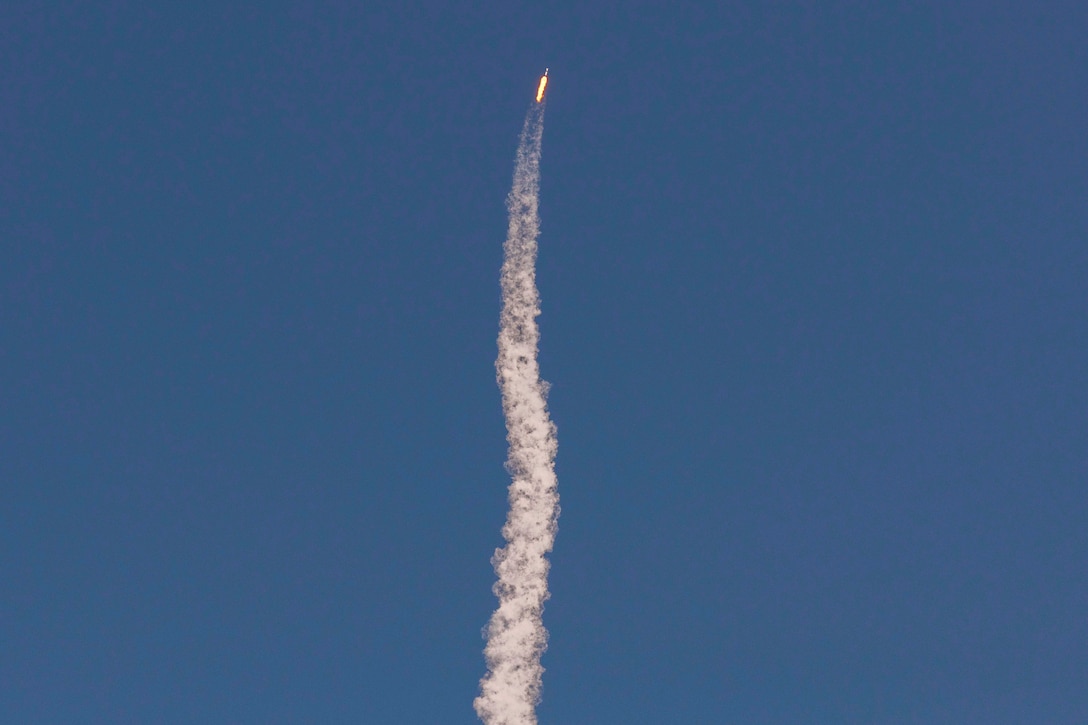 A rocket launches.