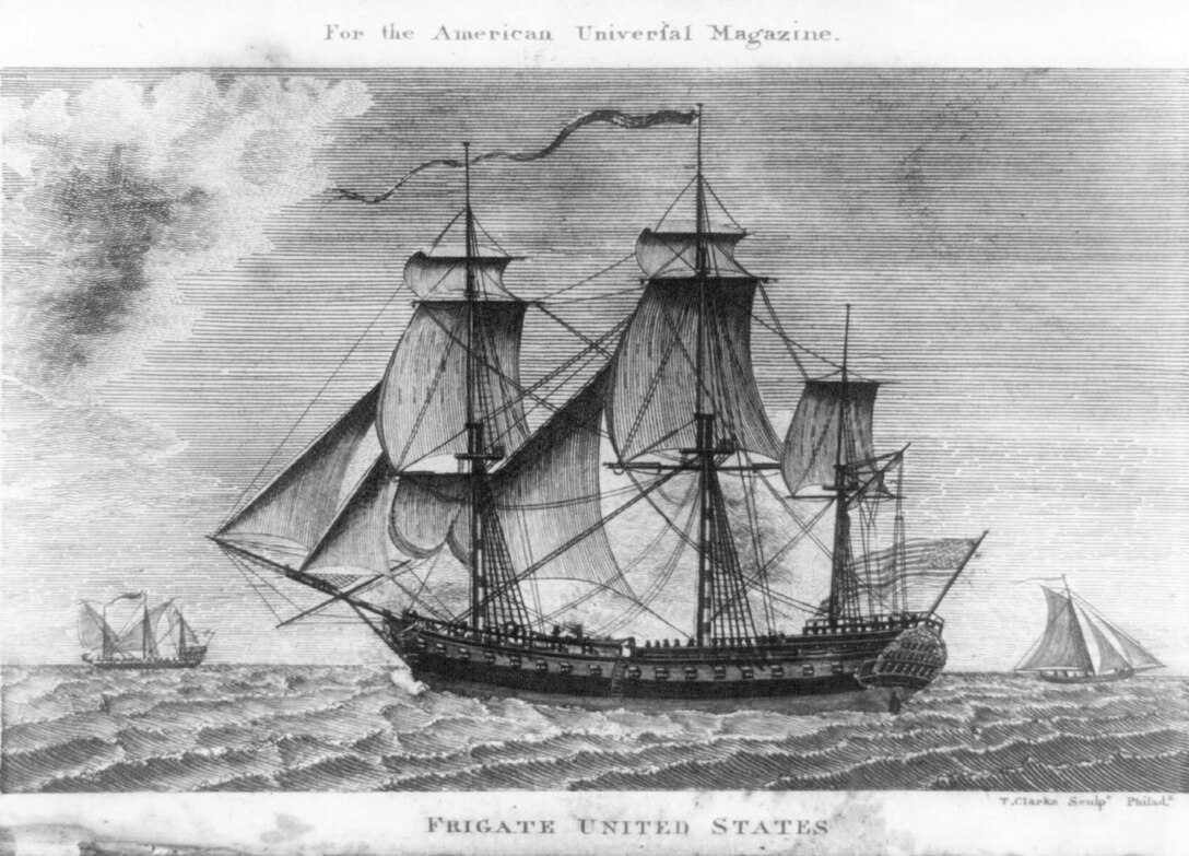 The earliest known engraving of USS United States published in The American Universal Magazine, July 1797
Library of Congress, LC-USZ62-109