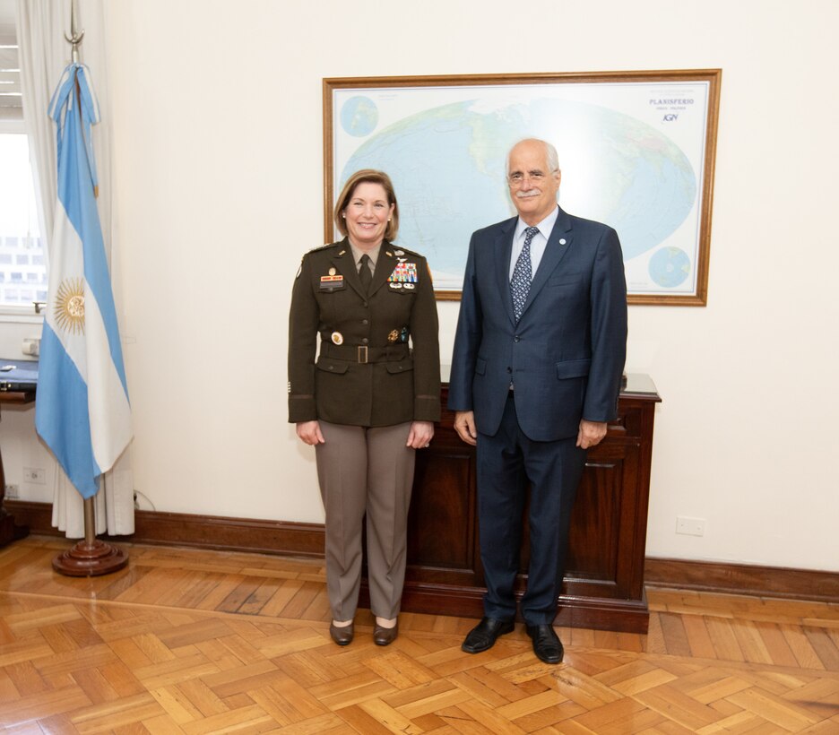 The commander of U.S. Southern Command, Army Gen. Laura Richardson, meets with Argentine Minister of Defense Jorge Taiana to discuss regional security and cooperation.