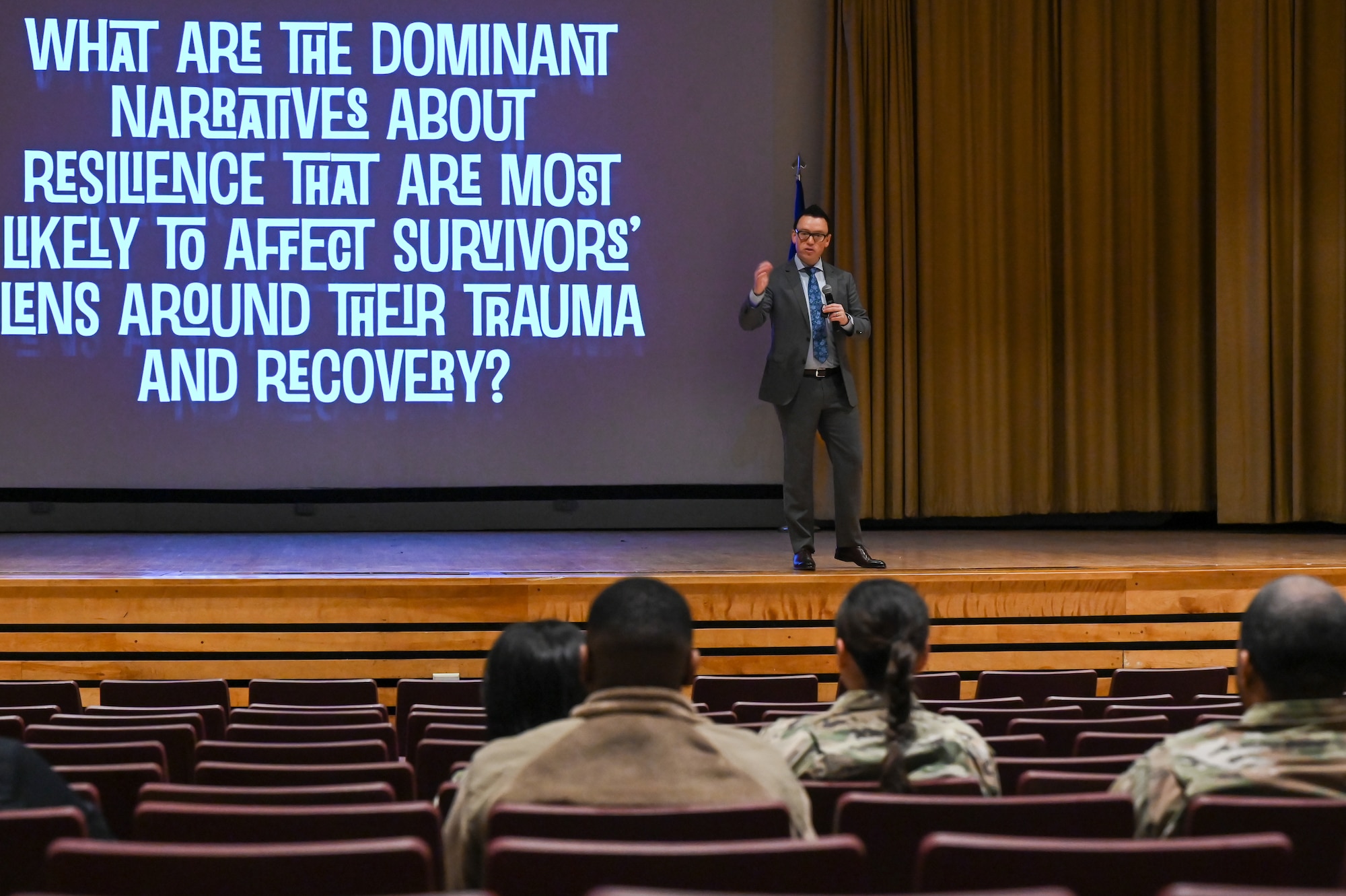 Jeff Bucholtz, founder of We End Violence, speaks on resilience during the Sexual Assault Prevention and Response Office resiliency training event April 27, 2022, at Hill Air Force Base, Utah