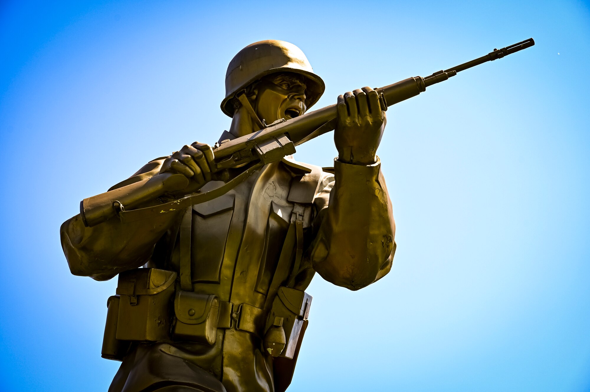 A statue of “The Ultimate Weapon” is photographed in Sharp Field during a change of responsibility ceremony on April 29, 2022, at Joint Base McGuire-Dix-Lakehurst, N.J. The ceremonial event was held to symbolize the transition of authority from Command Sgt. Maj. Tamara Edwards to Command Sgt. Maj. James Van Zlike. A change of responsibility ceremony is a traditional event meant to reinforce noncommissioned officer authority in the U.S. Army and highlights their support to the chain of command.