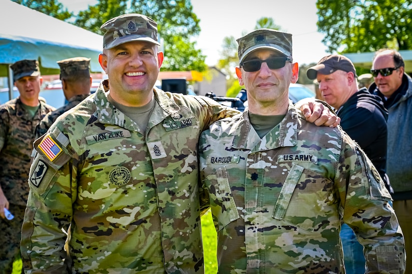 U.S. Army Command Sgt. Maj. James Van Zlike Army Support Activity Fort Fix, command sergeant major, poses for a photo after a change of responsibility on April 29, 2022, at Joint Base McGuire-Dix-Lakehurst, N.J. The ceremonial event was held to symbolize the transition of authority from Command Sgt. Maj. Tamara Edwards to Command Sgt. Maj. James Van Zlike. A change of responsibility ceremony is a traditional event meant to reinforce noncommissioned officer authority in the U.S. Army and highlights their support to the chain of command.