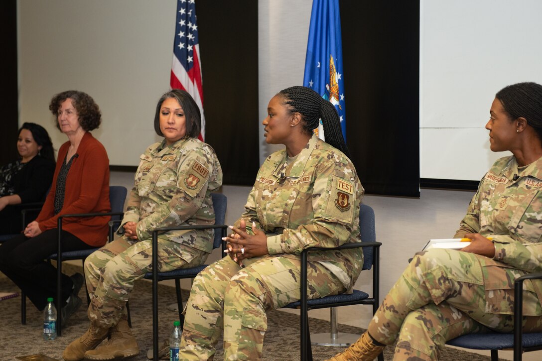 Top women in their respective career fields participated at the Women in Leadership Panel on Edwards Air Force Base, Calif., March 31. (Air Force photo by Madeline Guadarrama)