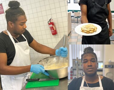 Sebastian Mann, a food service specialist with Logistics Readiness Center Stuttgart, prepares vegan waffles at the Originals Café warrior restaurant located on Panzer Kaserne. “I cook a lot of plant-based and vegan cuisine. For me, it’s a stress reliever, it’s good and it’s easy,” Mann said. “Especially for Soldiers, vegan options make sense.” (Courtesy photo)